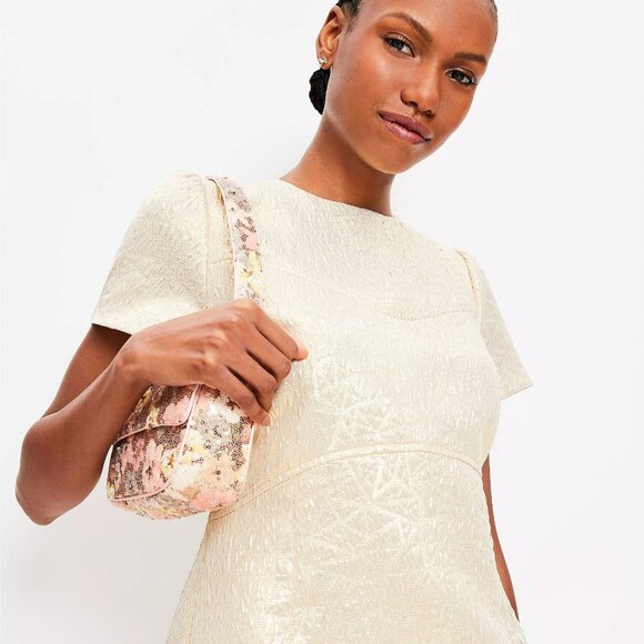 Loft Metallic Short Sleeve Mini Dress NWOT!!! - Picture 3 of 5